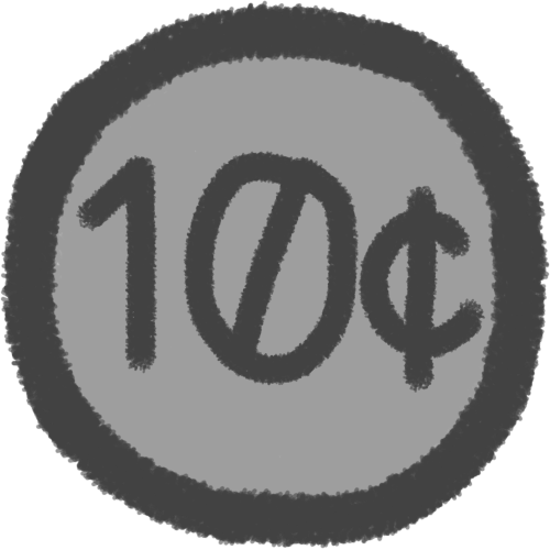 a grey / silver circle with a darker outline and a 10 and a ¢ in the center